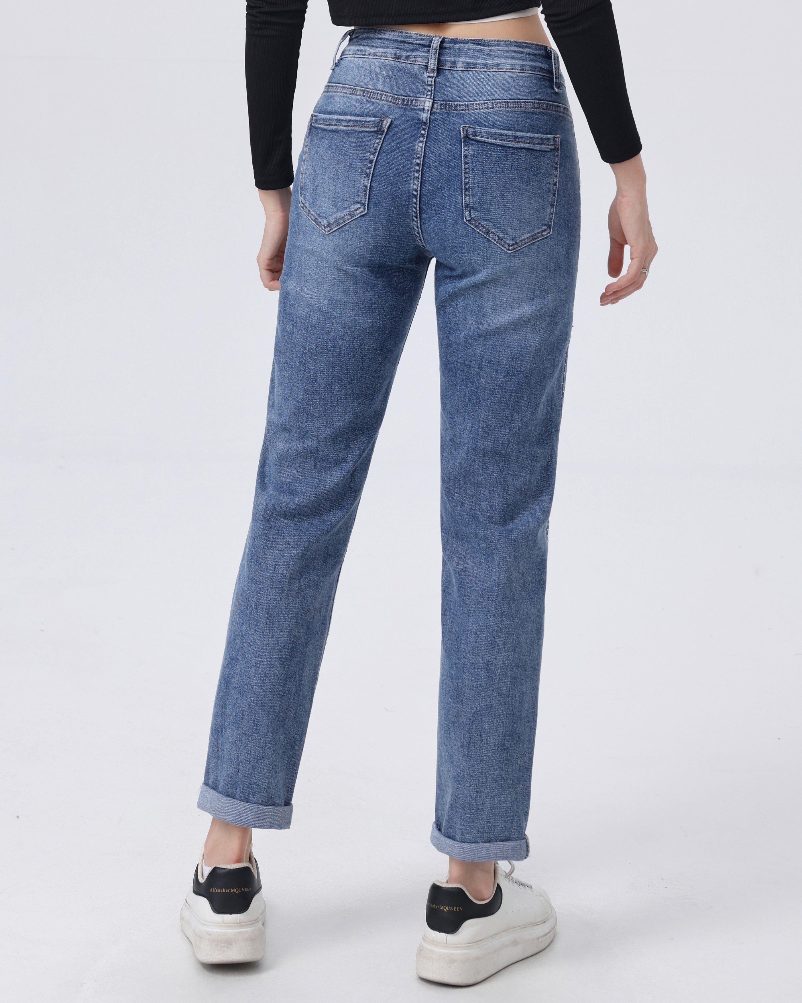 Hello Miss | Mom jeans met strass Eveline-2 Blauw