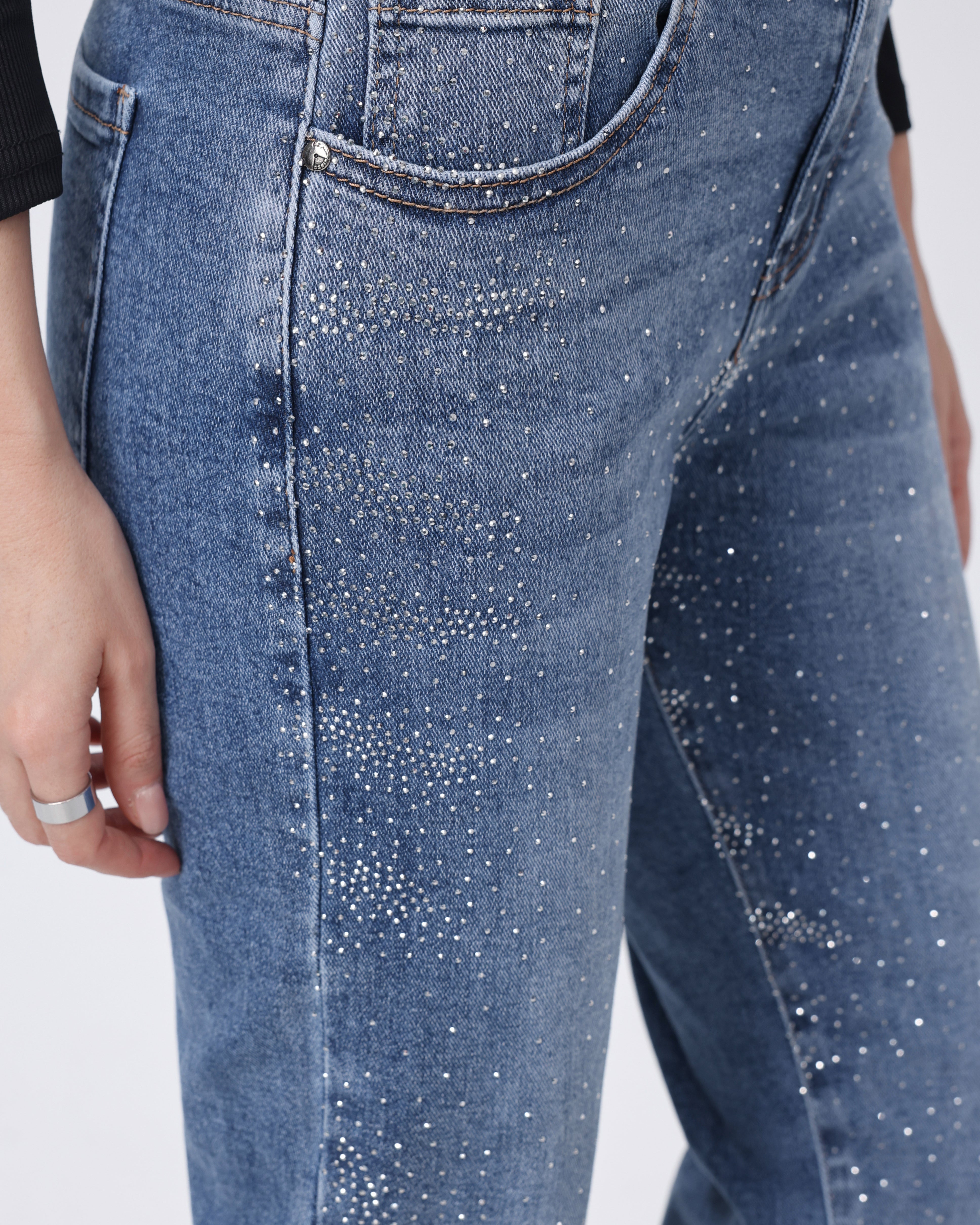 Hello Miss | Mom jeans met strass Eveline-2 Blauw