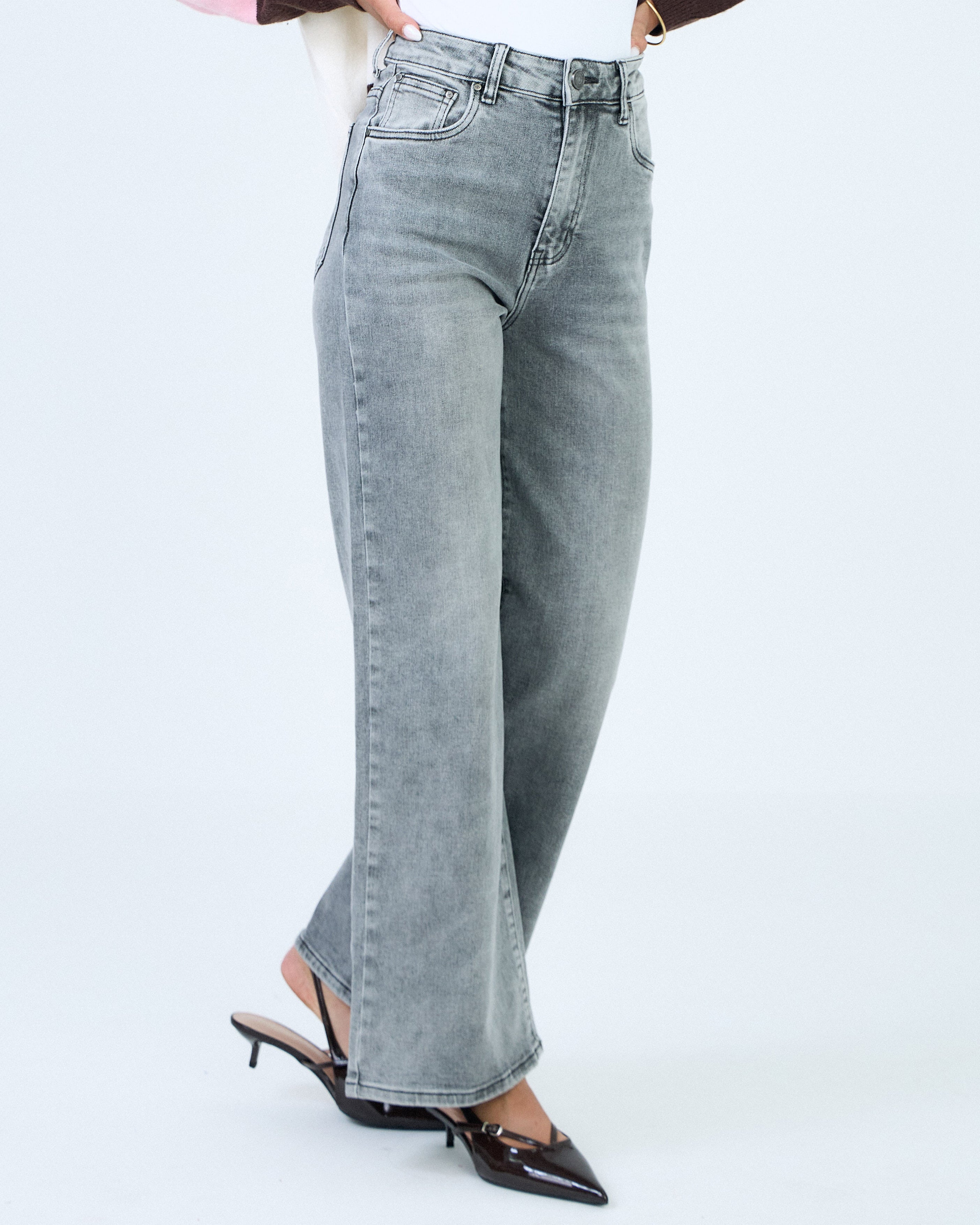 Ana & Lucy | Wide leg jeans Noe-3 Donkergrijs
