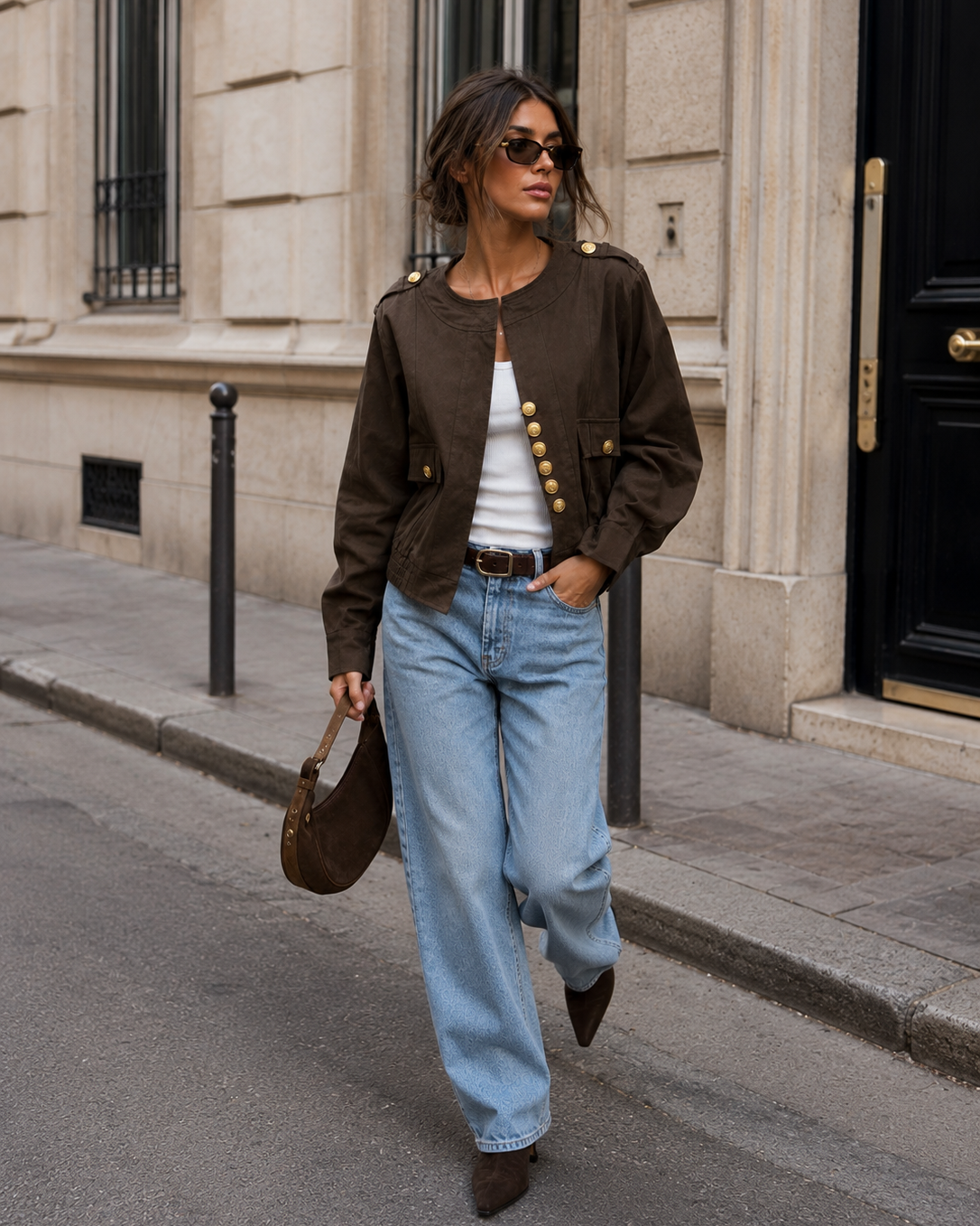 Jacket met goudkleurige knopen Edith Donkerbruin