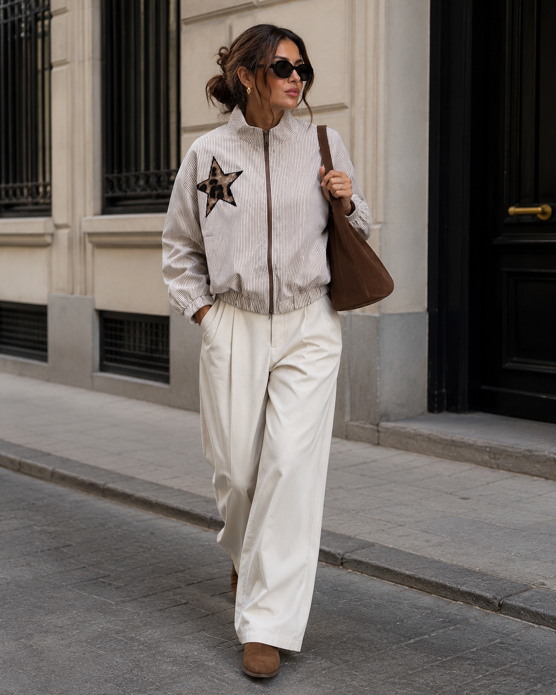 Bomberjacket met ster Essie Bruin