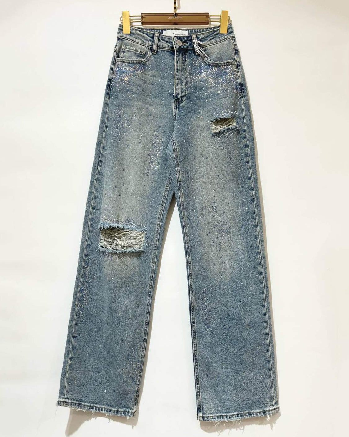 Queen Hearts | Wide leg jeans met strass Yaya Blauw