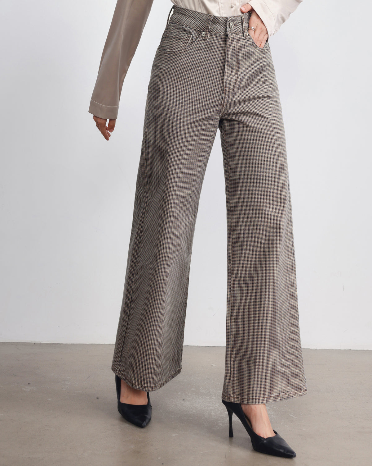 Jewelly | Wide leg jeans pied-de-poule Saar Grijs