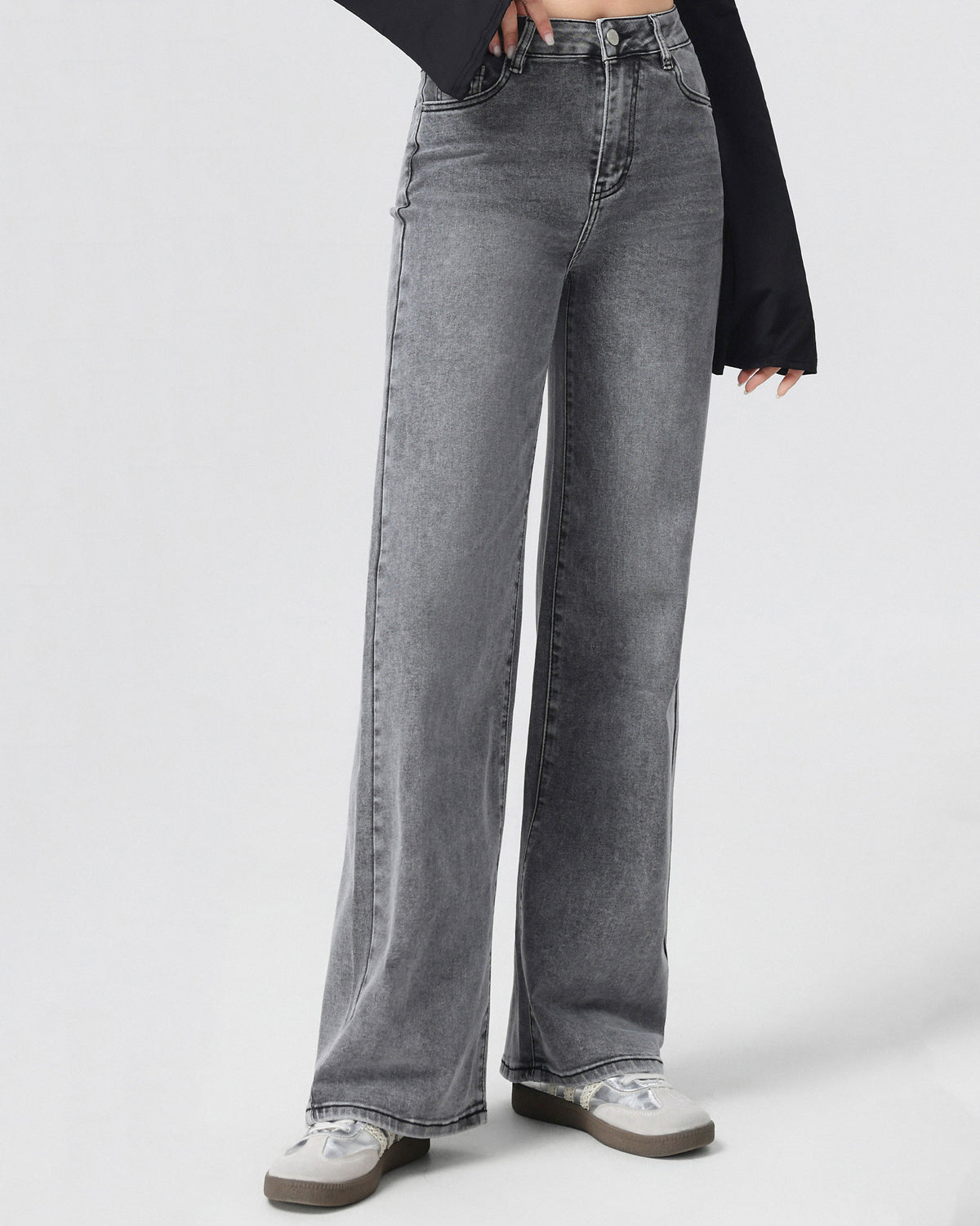 Hello Miss | Wide leg jeans, super stretch Nicole-5 Grijs