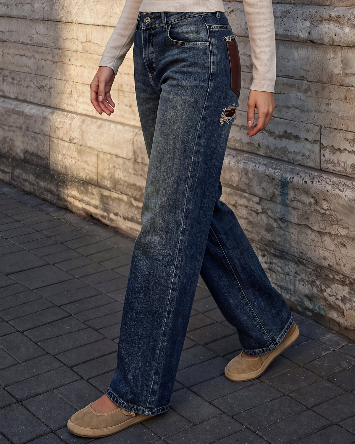Jewelly | Wide leg jeans Sascha Donkerblauw