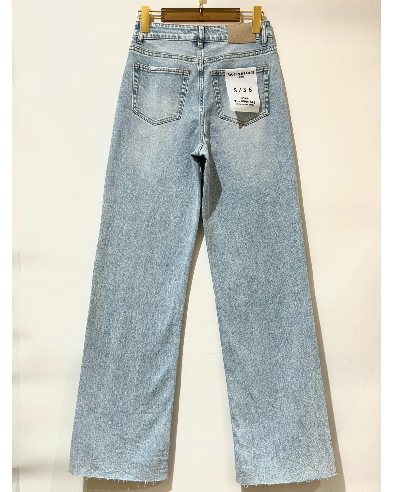 Queen Hearts | Wide leg, Straight jeans met Stras Revi-2 Lichtblauw