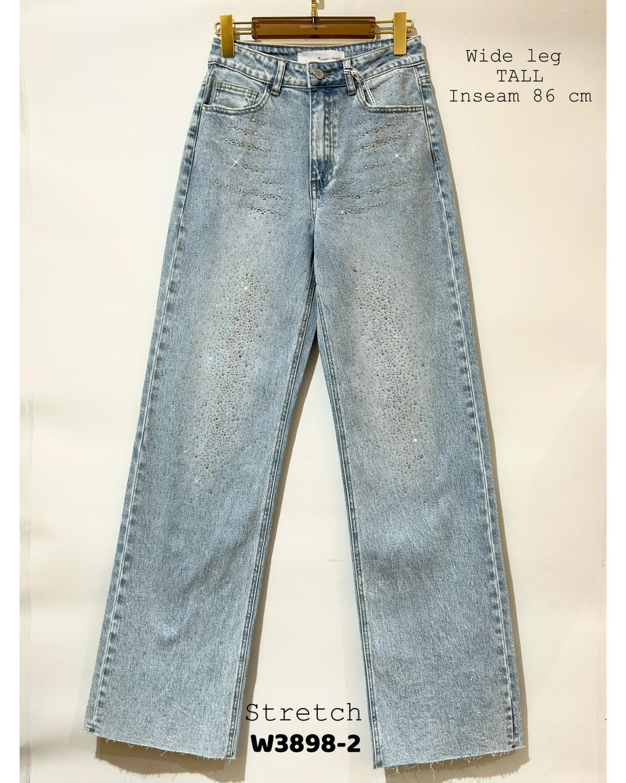 Queen Hearts | Wide leg, Straight jeans met Stras Revi-2 Lichtblauw