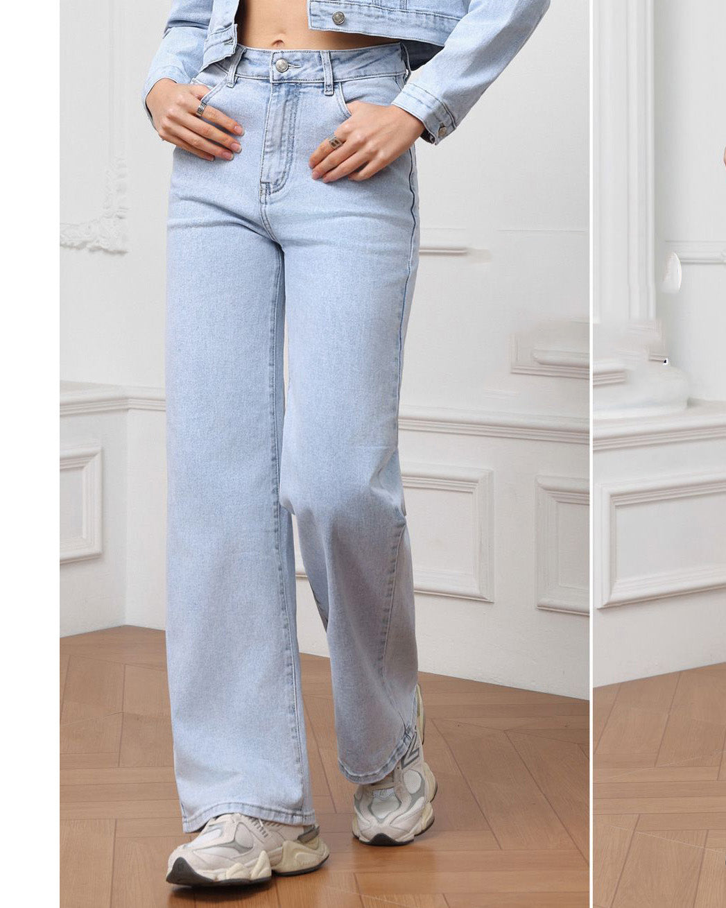 Hello Miss wide leg jeans lichtblauw met roze stras achterzakken voorkant
