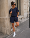 Co-ord set met structuur Selina Donkerblauw