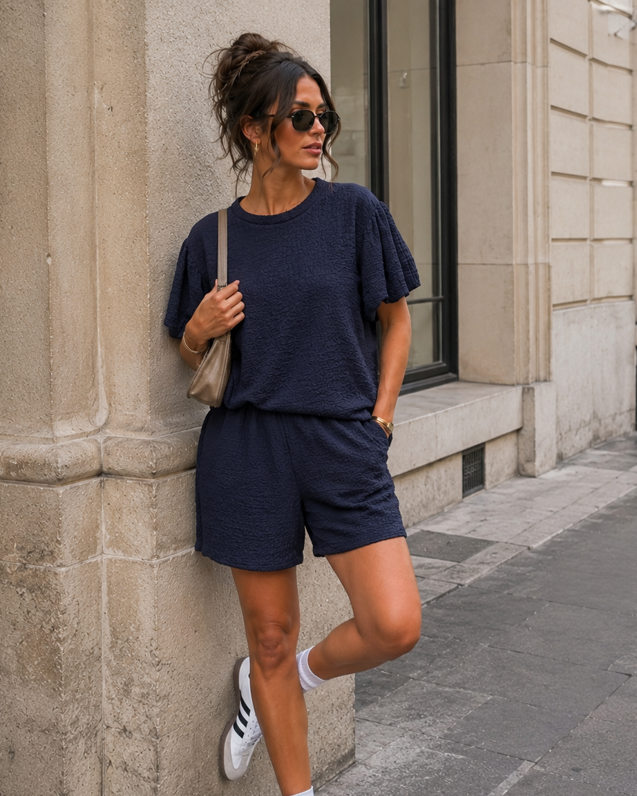 Co-ord set met structuur Selina Donkerblauw