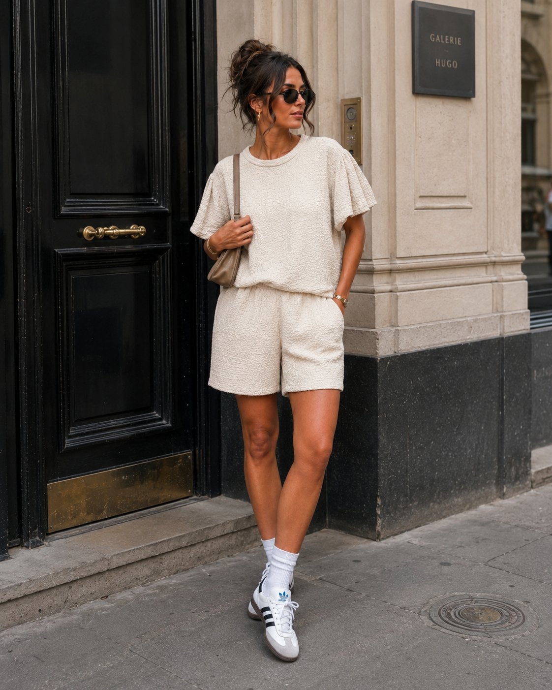 Co-ord set met structuur Selina Beige