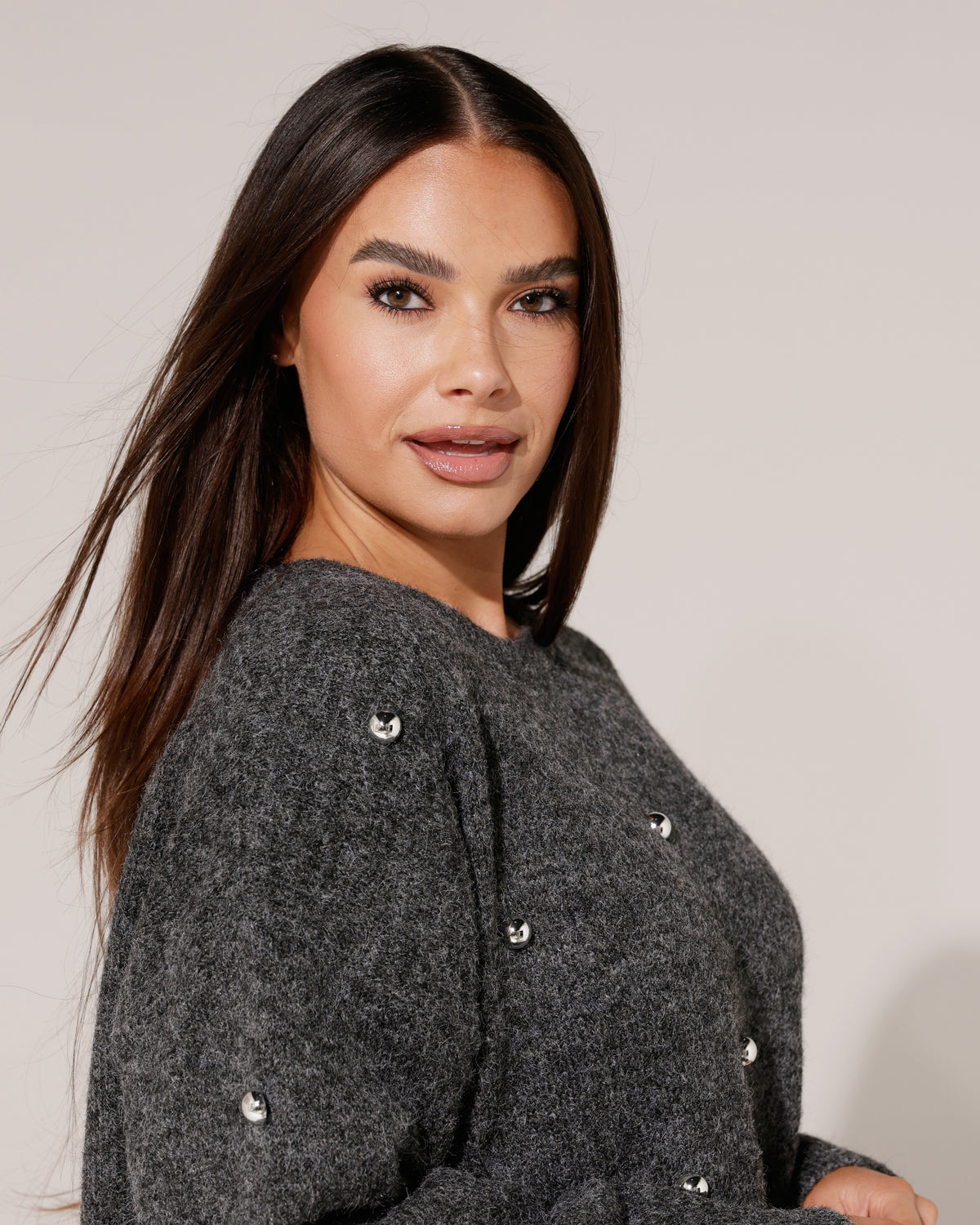 Trui met zilveren studs Pien Donkergrijs