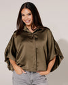 Blouse met satijnlook Liva Donkergroen