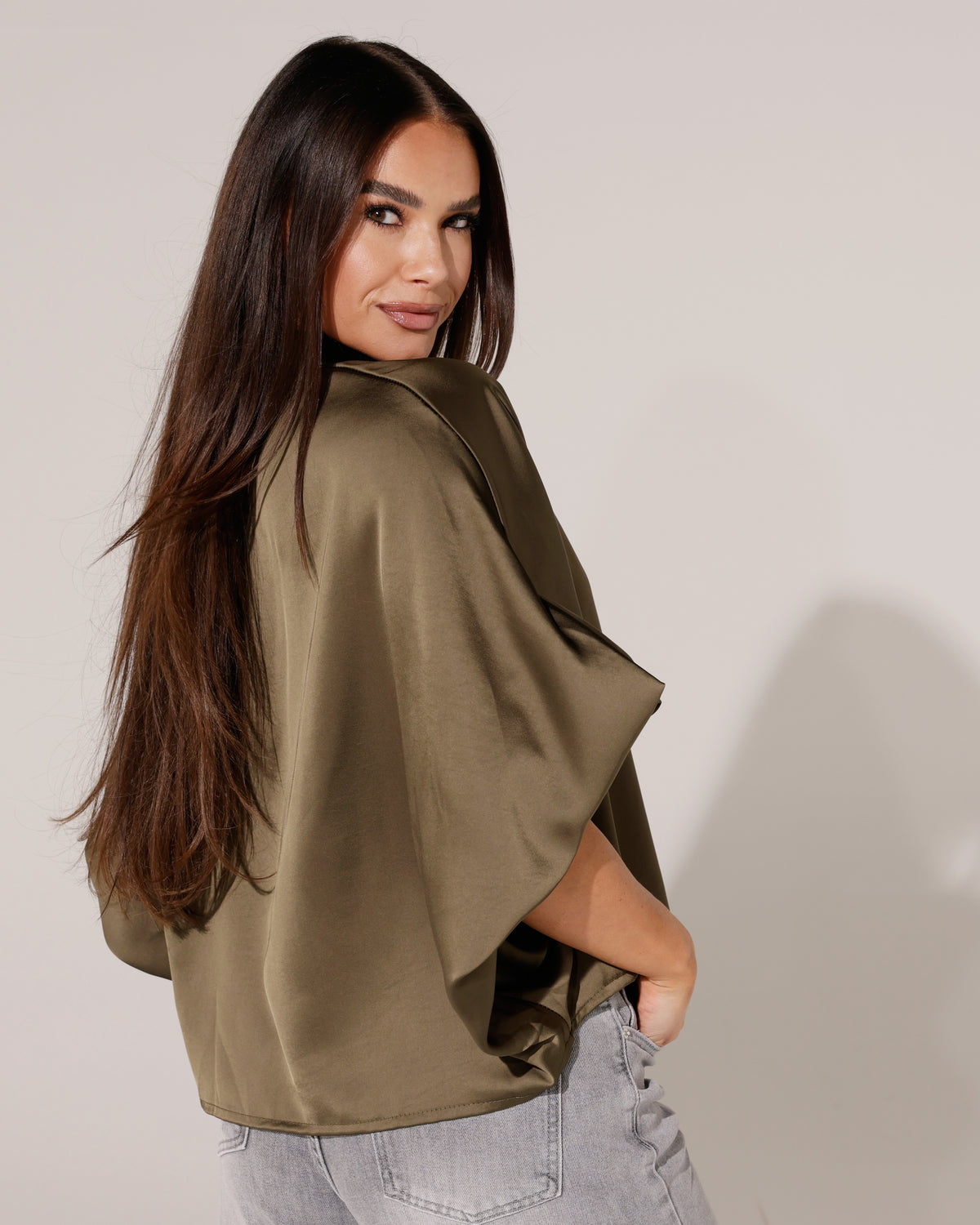 Blouse met satijnlook Liva Donkergroen
