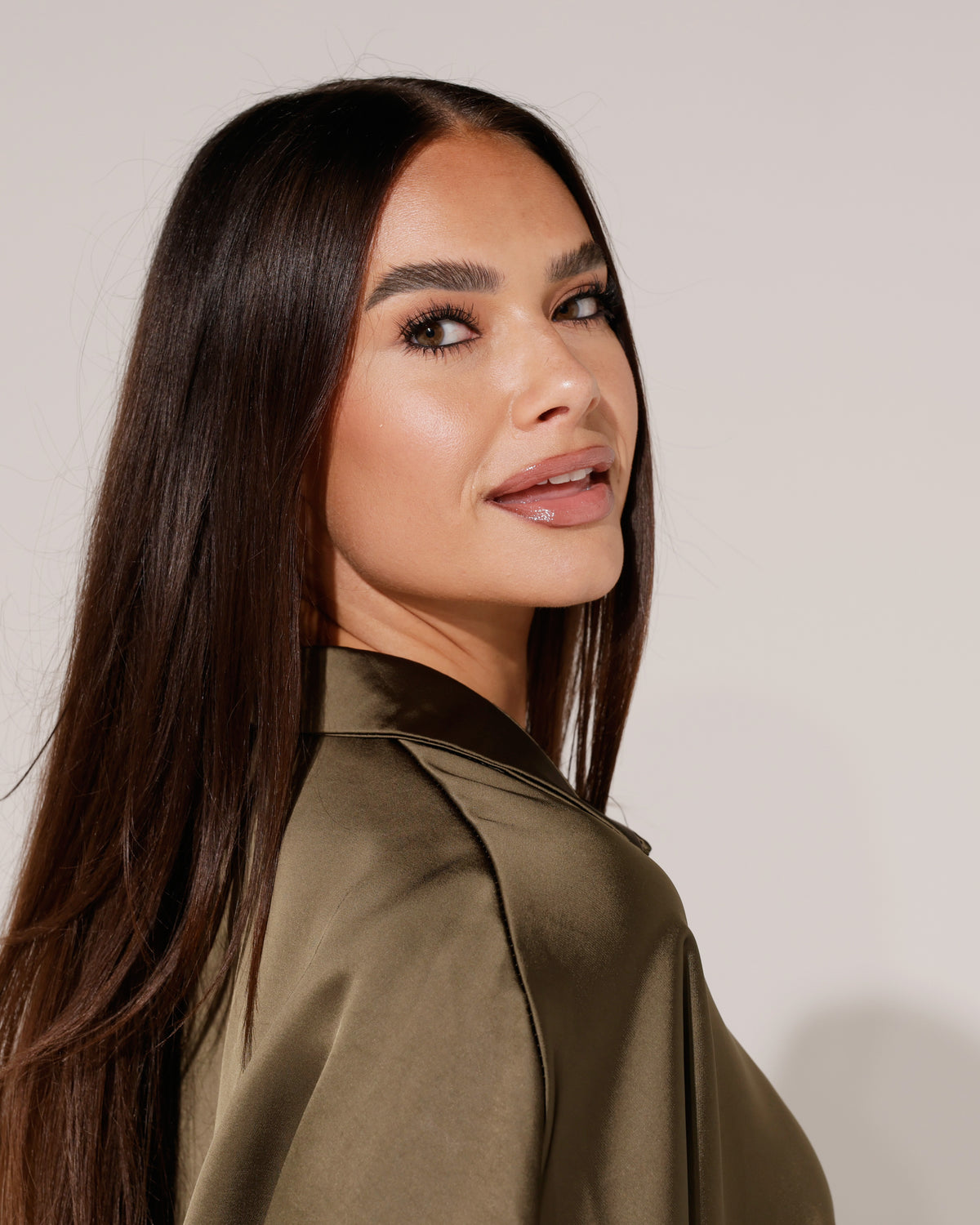 Blouse met satijnlook Liva Donkergroen