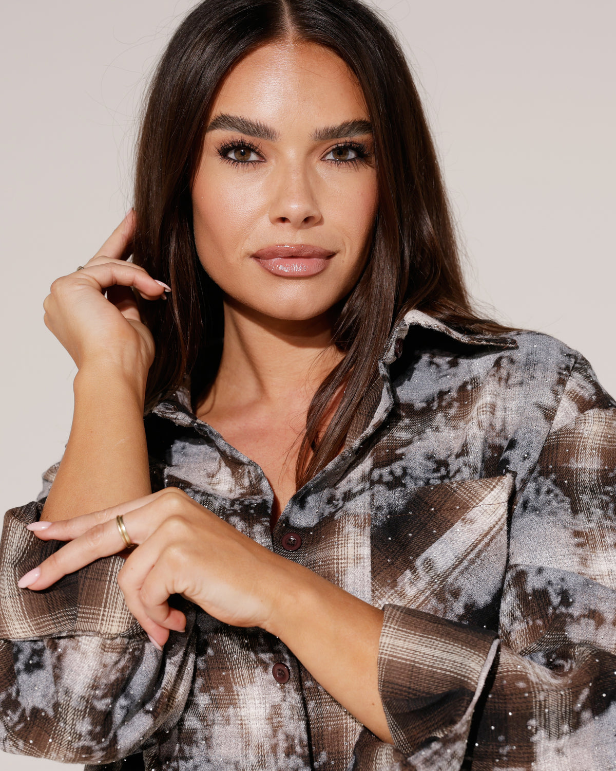 Geruite blouse met strass Jermaine Donkerbruin