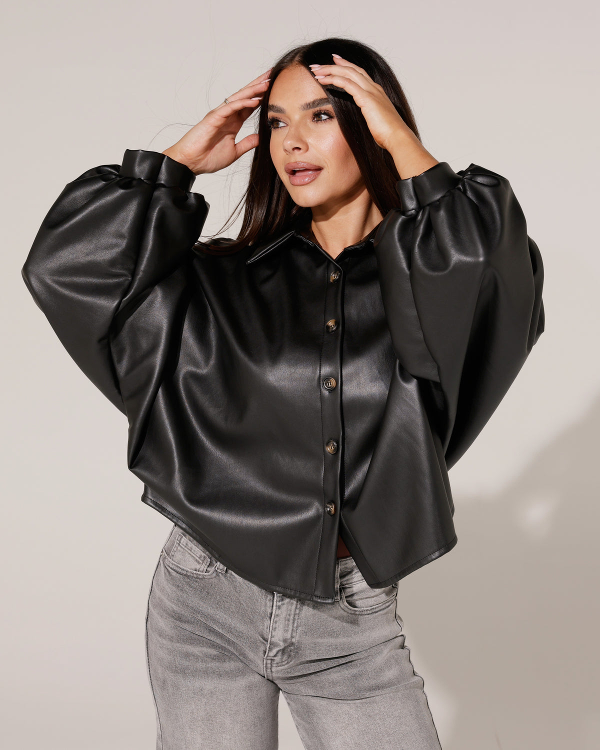 Leatherlook blouse Jolene Zwart
