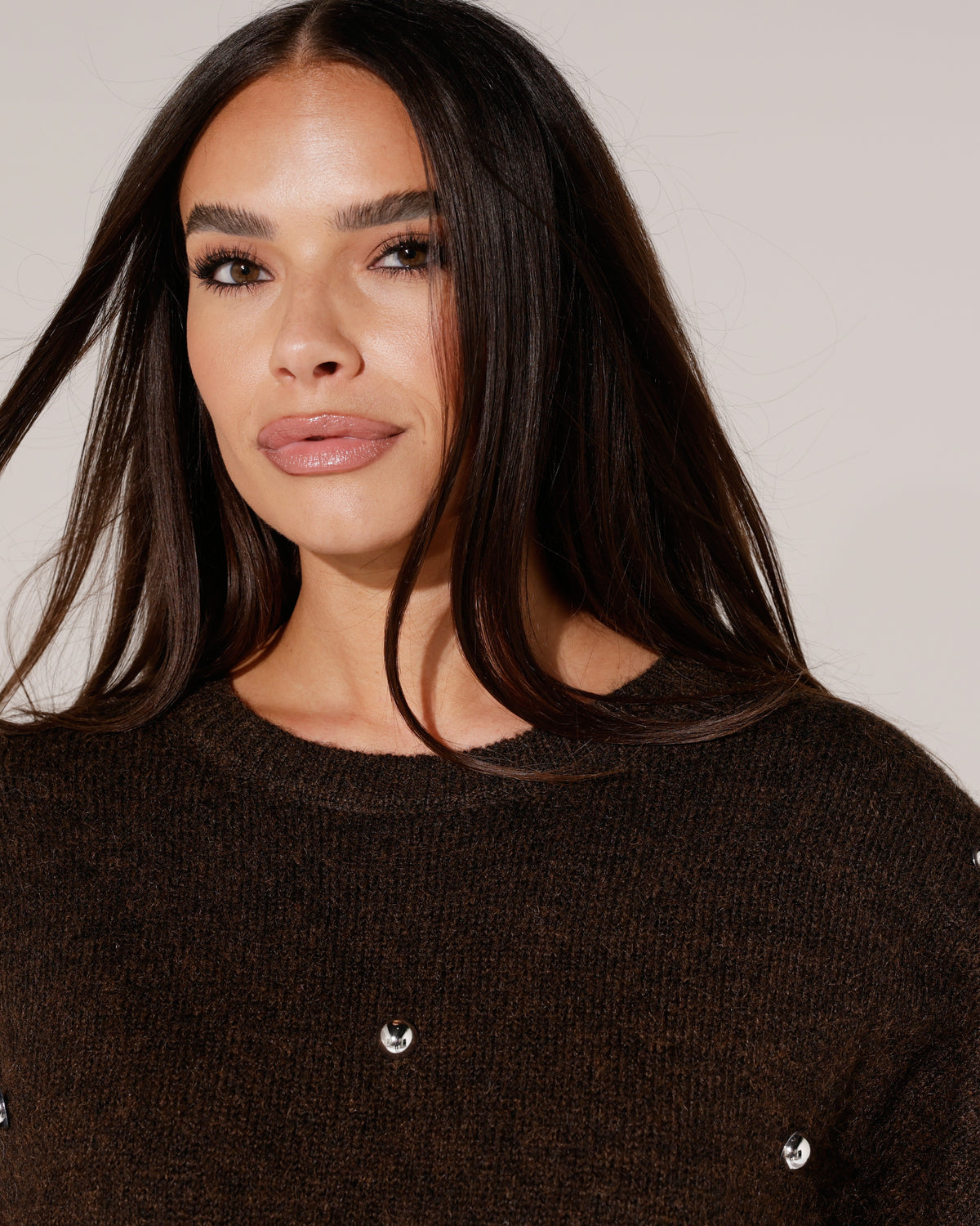 Trui met zilveren studs Pien Donkerbruin