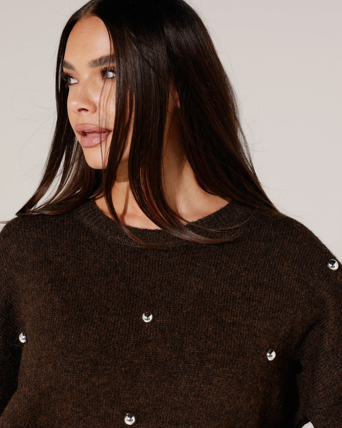 Trui met zilveren studs Pien Donkerbruin