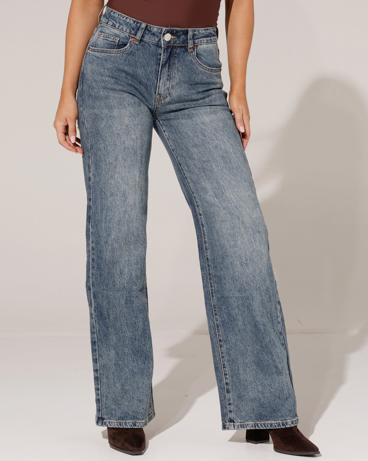 VS Miss | Wide leg jeans strass zak Trix Donkerbruin