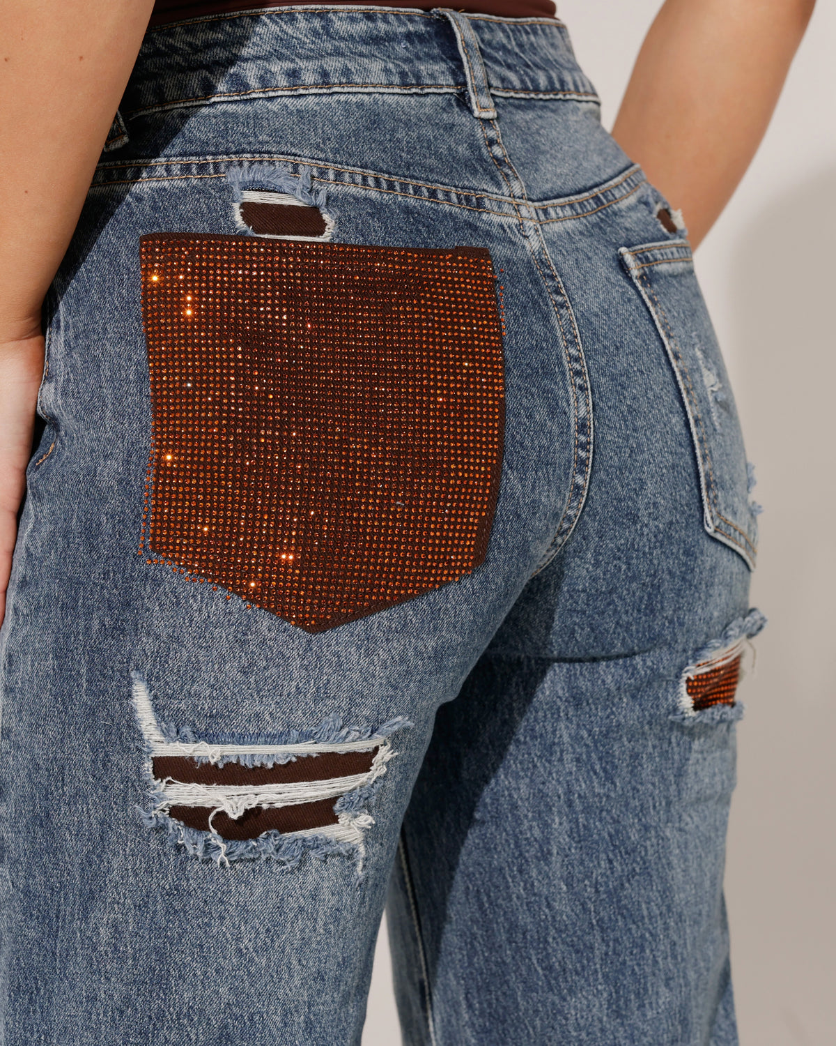 VS Miss | Wide leg jeans strass zak Trix Donkerbruin