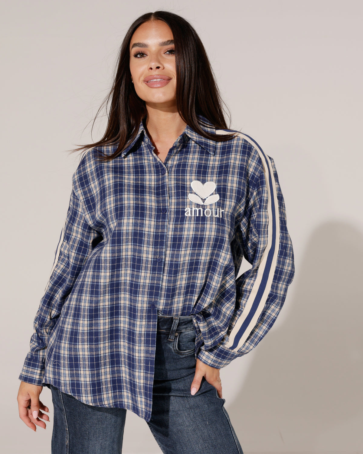 Geruite blouse met strepen Amour Donkerblauw