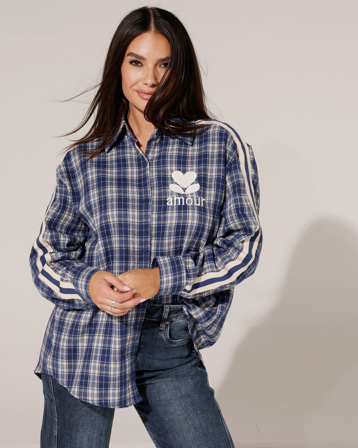 Geruite blouse met strepen Amour Donkerblauw