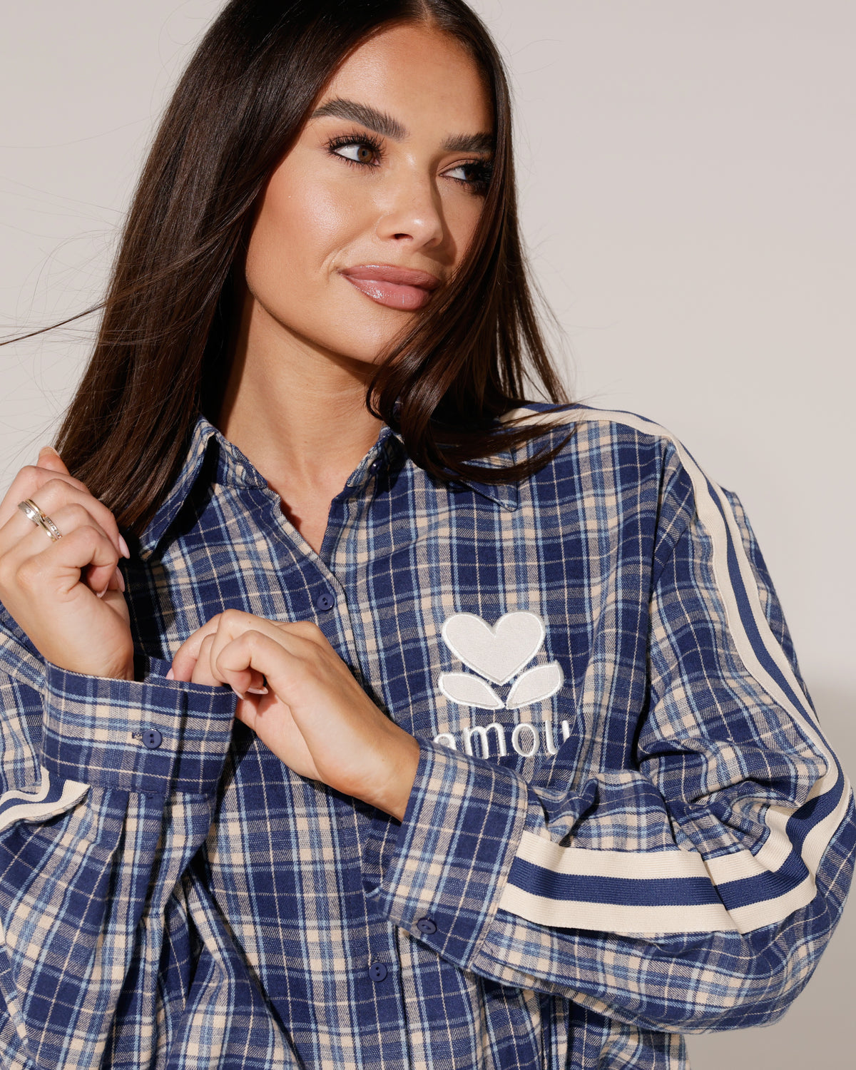 Geruite blouse met strepen Amour Donkerblauw