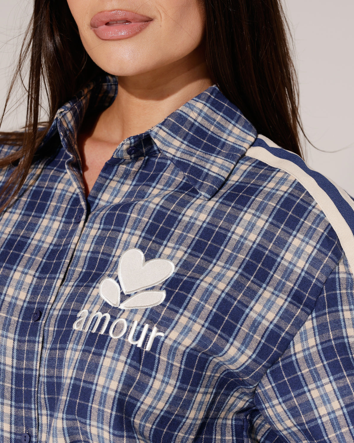 Geruite blouse met strepen Amour Donkerblauw
