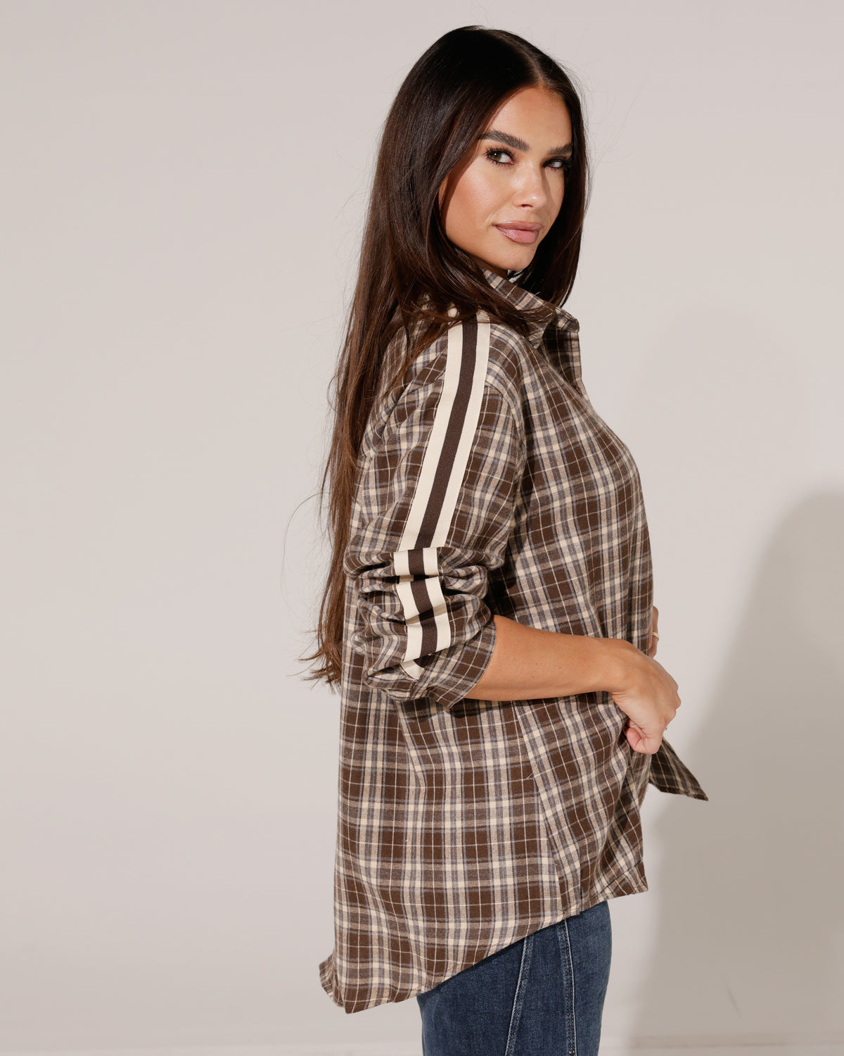 Geruite blouse met strepen Amour Donkerbruin
