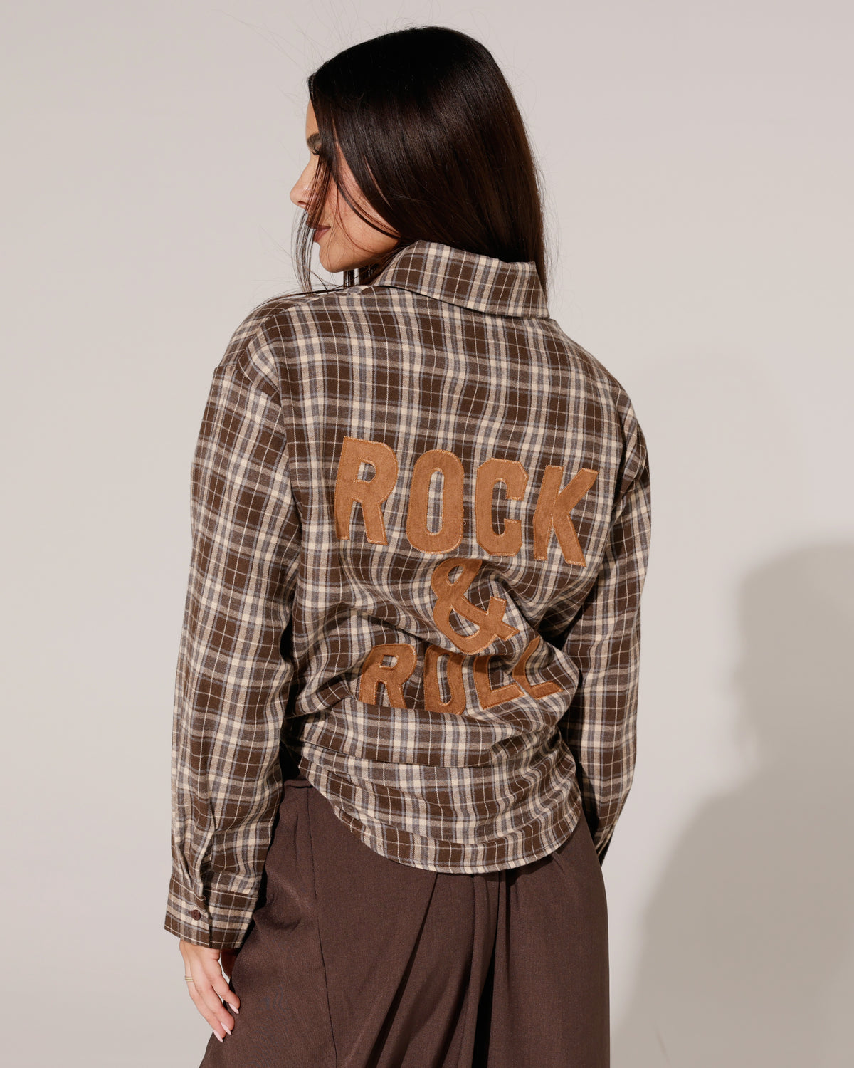 Geruite ballon blouse Rock & Roll Donkerbruin