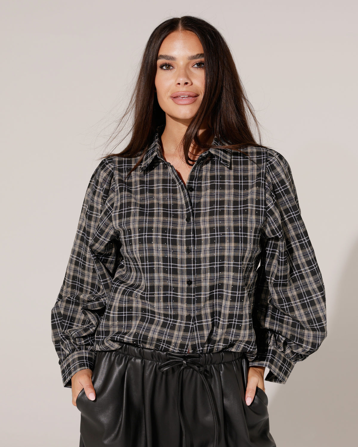 Geruite blouse met glitters Fay Zwart
