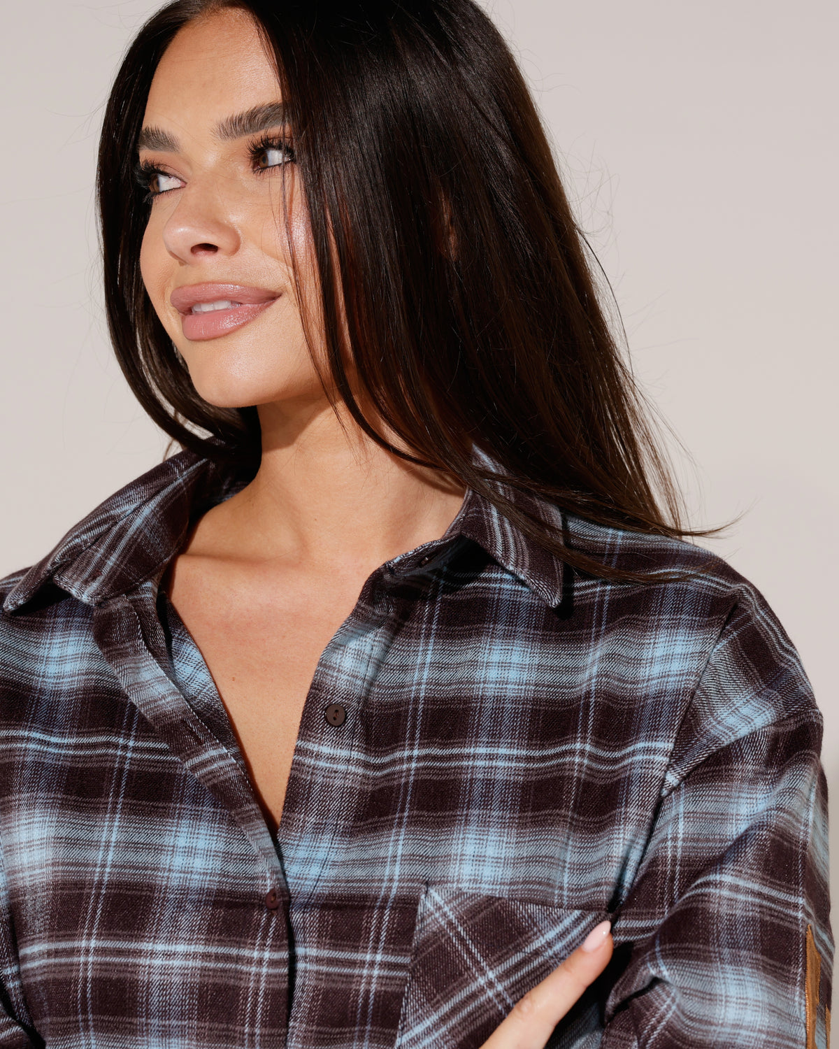 Geruite blouse New York Kelly Turquoise