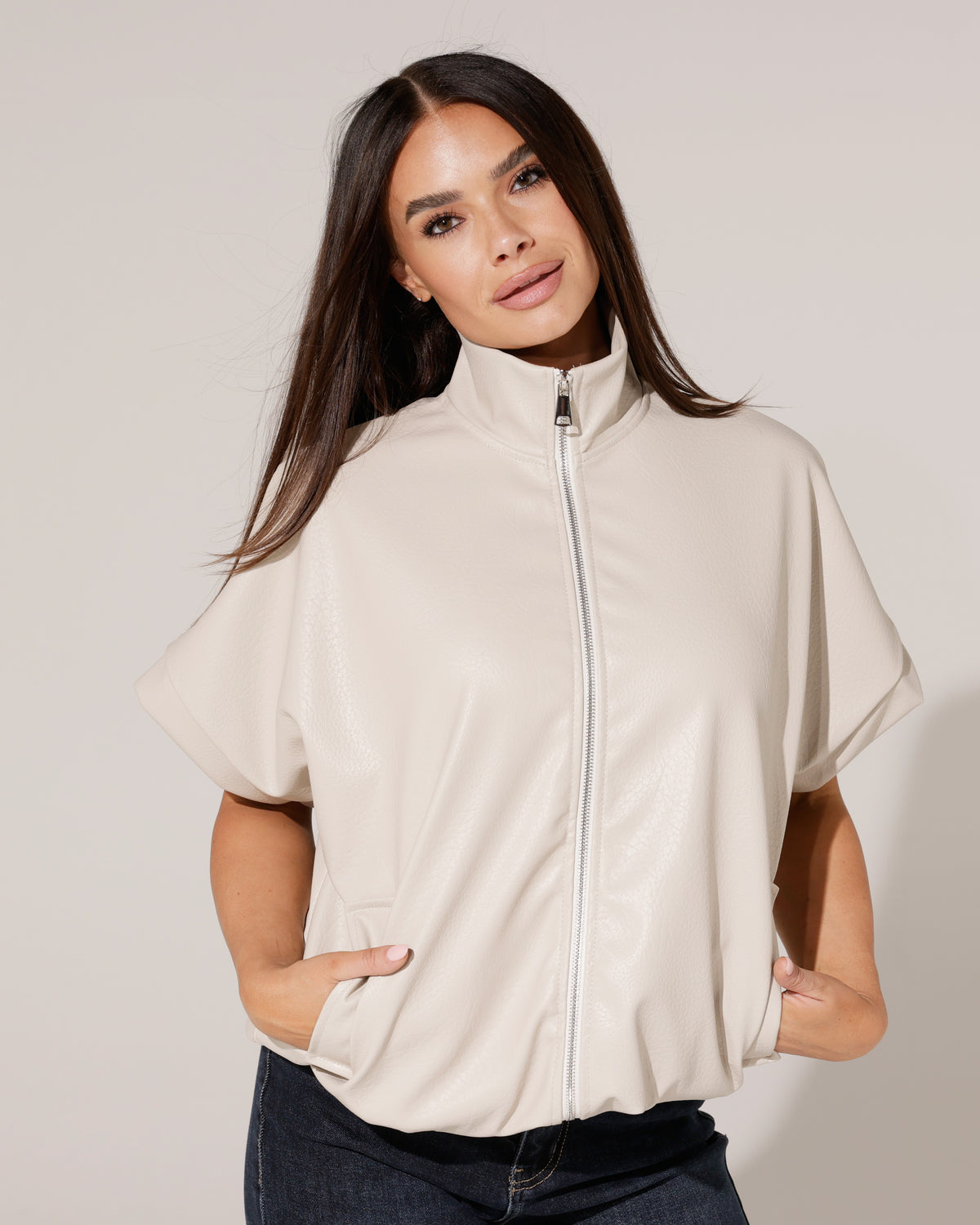 Leatherlook jacket Saar Beige