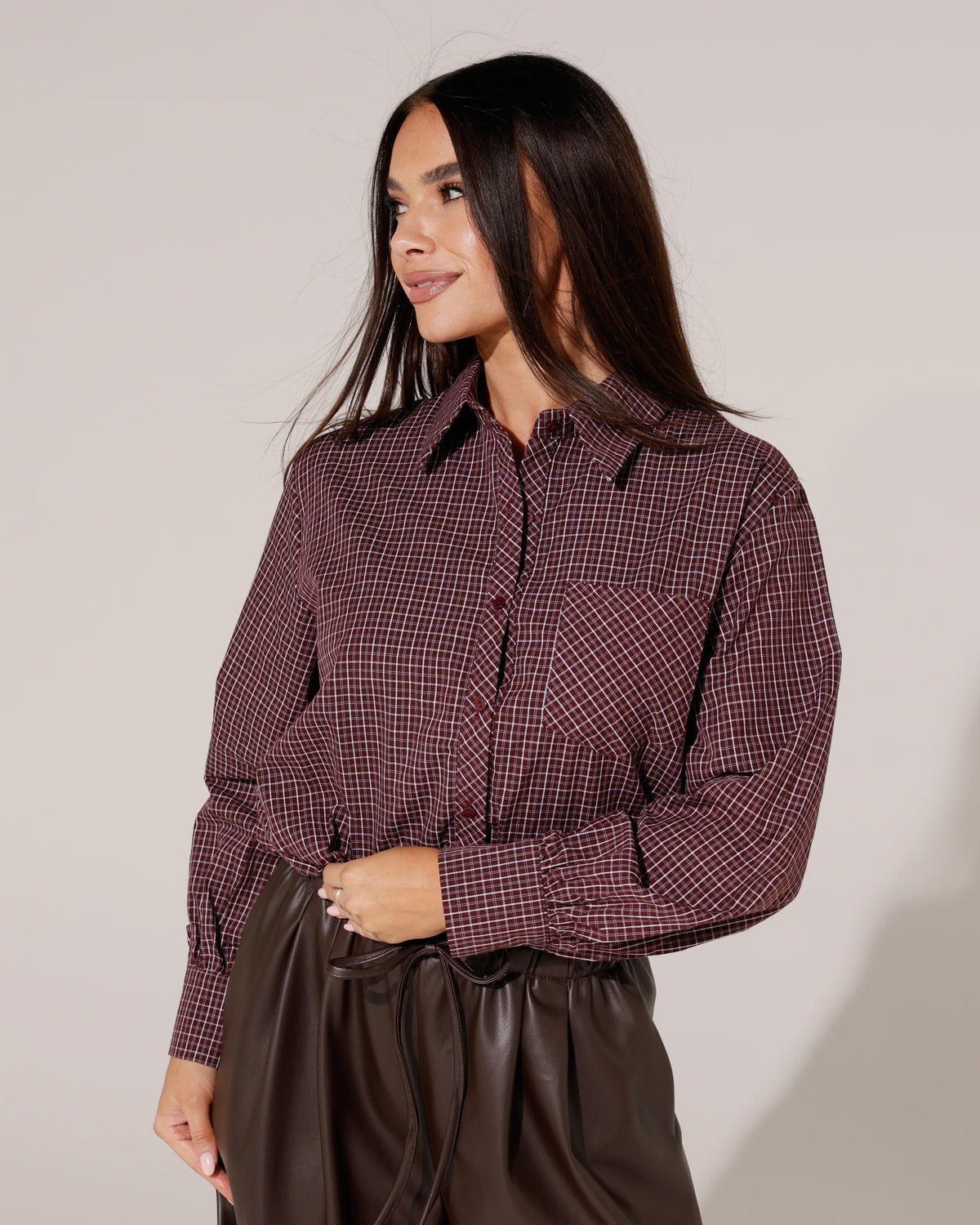 Geruite ballon blouse Channa Bordeaux