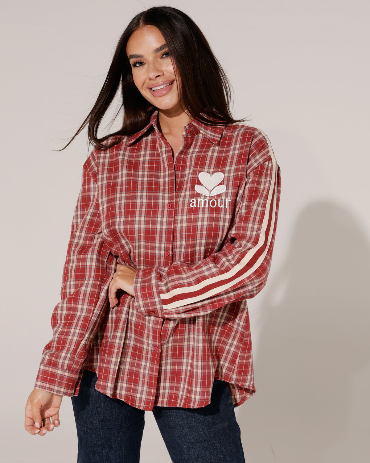 Geruite blouse met strepen Amour Bordeaux
