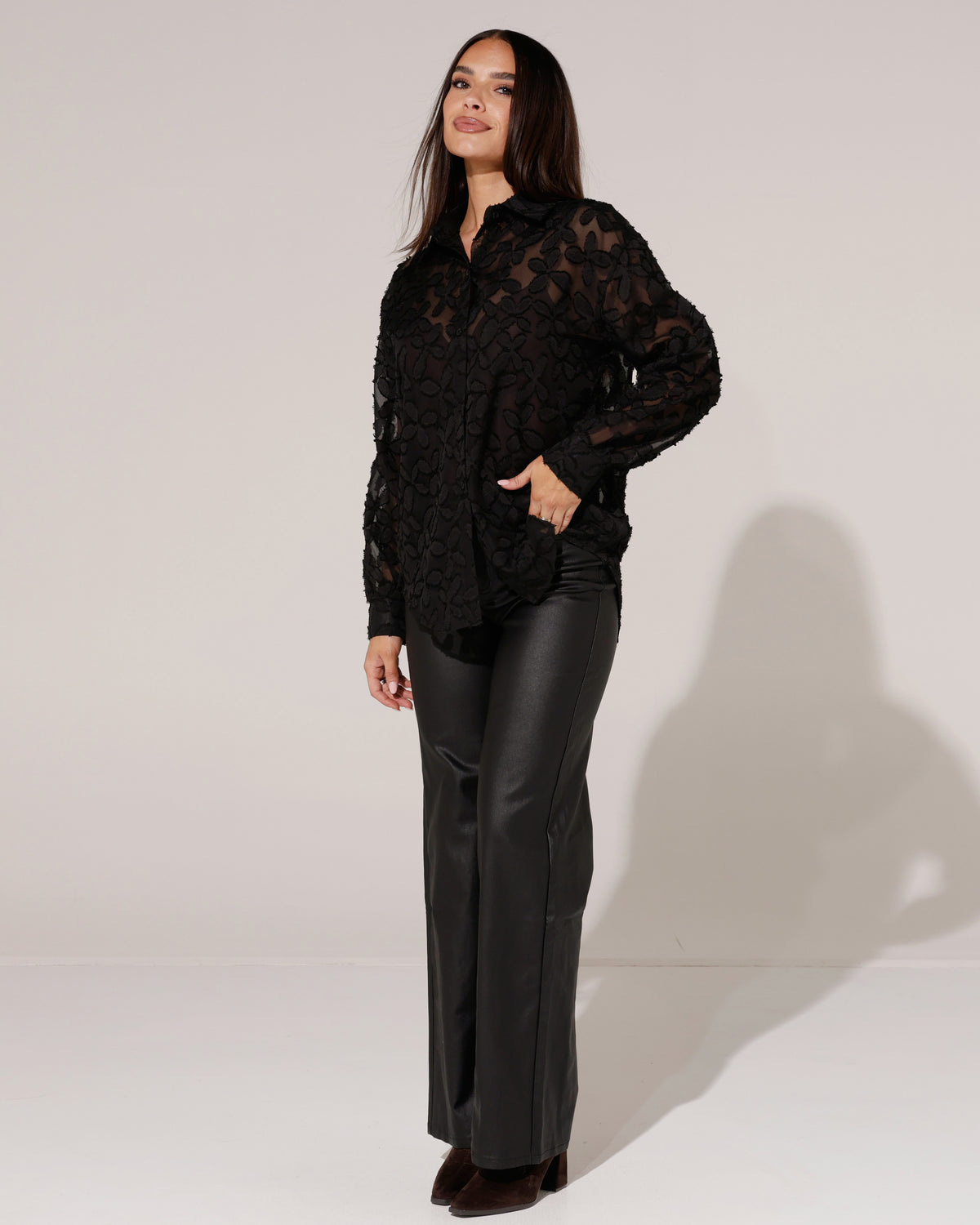 Goodies | Leatherlook wide leg broek Pamela Zwart