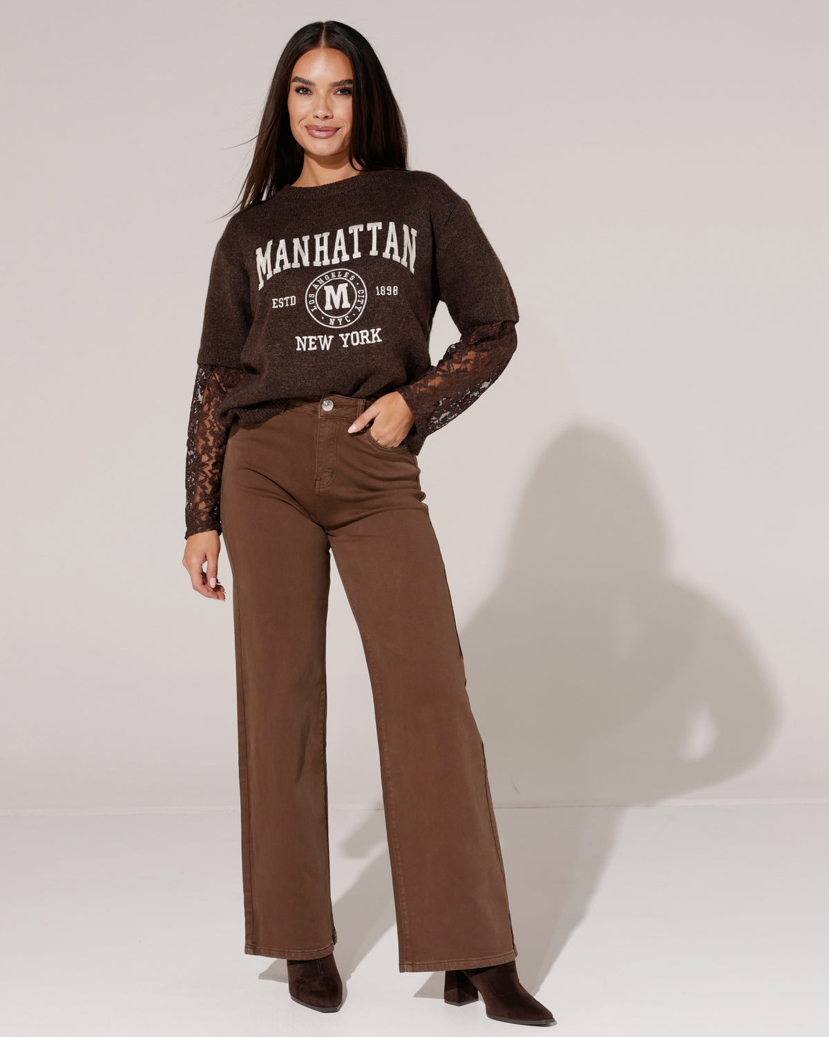Goodies | Wide leg jeans Es-6 Donkerbruin