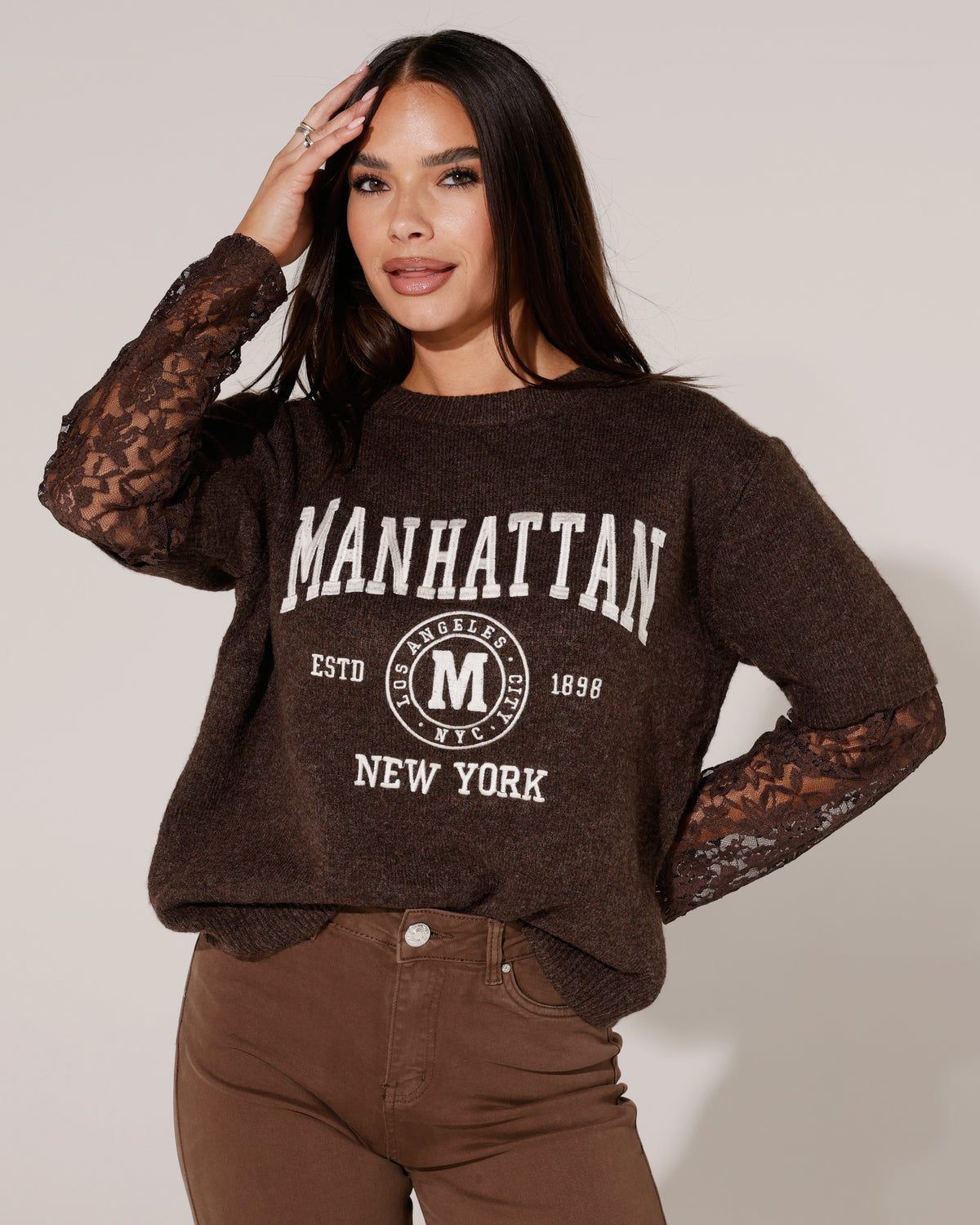 Gebreide trui Manhattan Donkerbruin