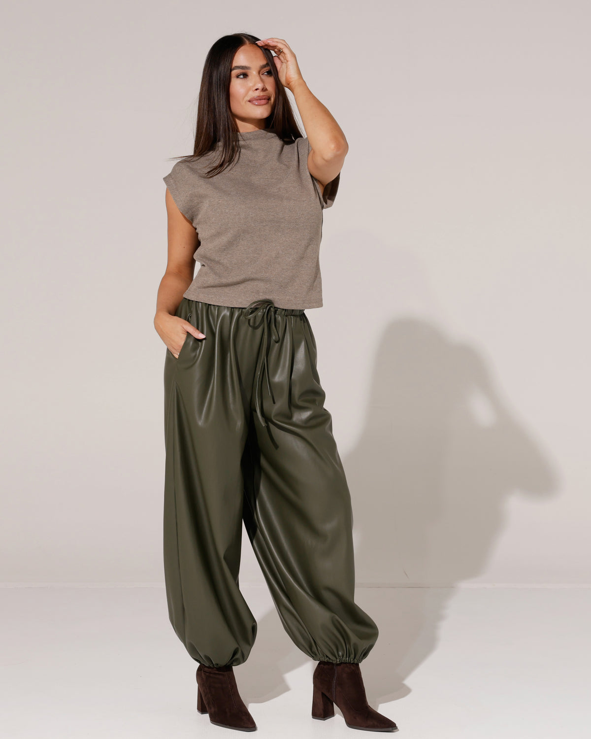 Leatherlook ballon broek Renske Donkergroen