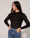 Body met velvet bloemen Zwart