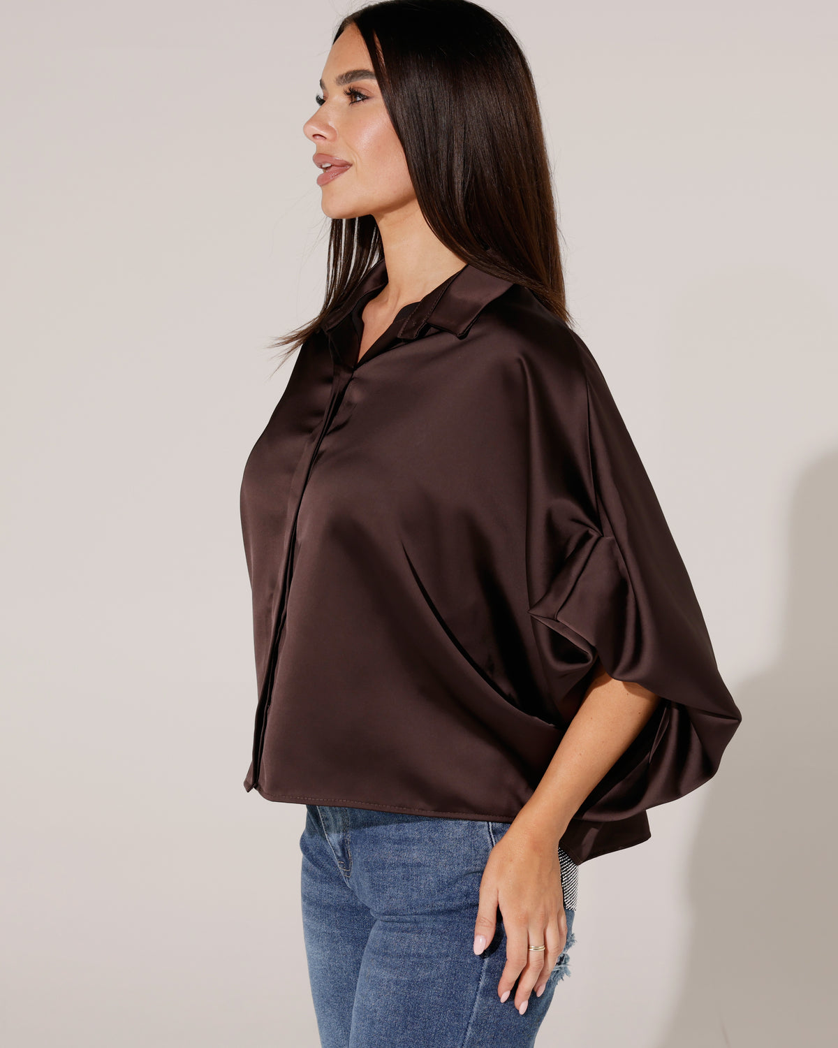 Blouse met satijnlook Liva Donkerbruin