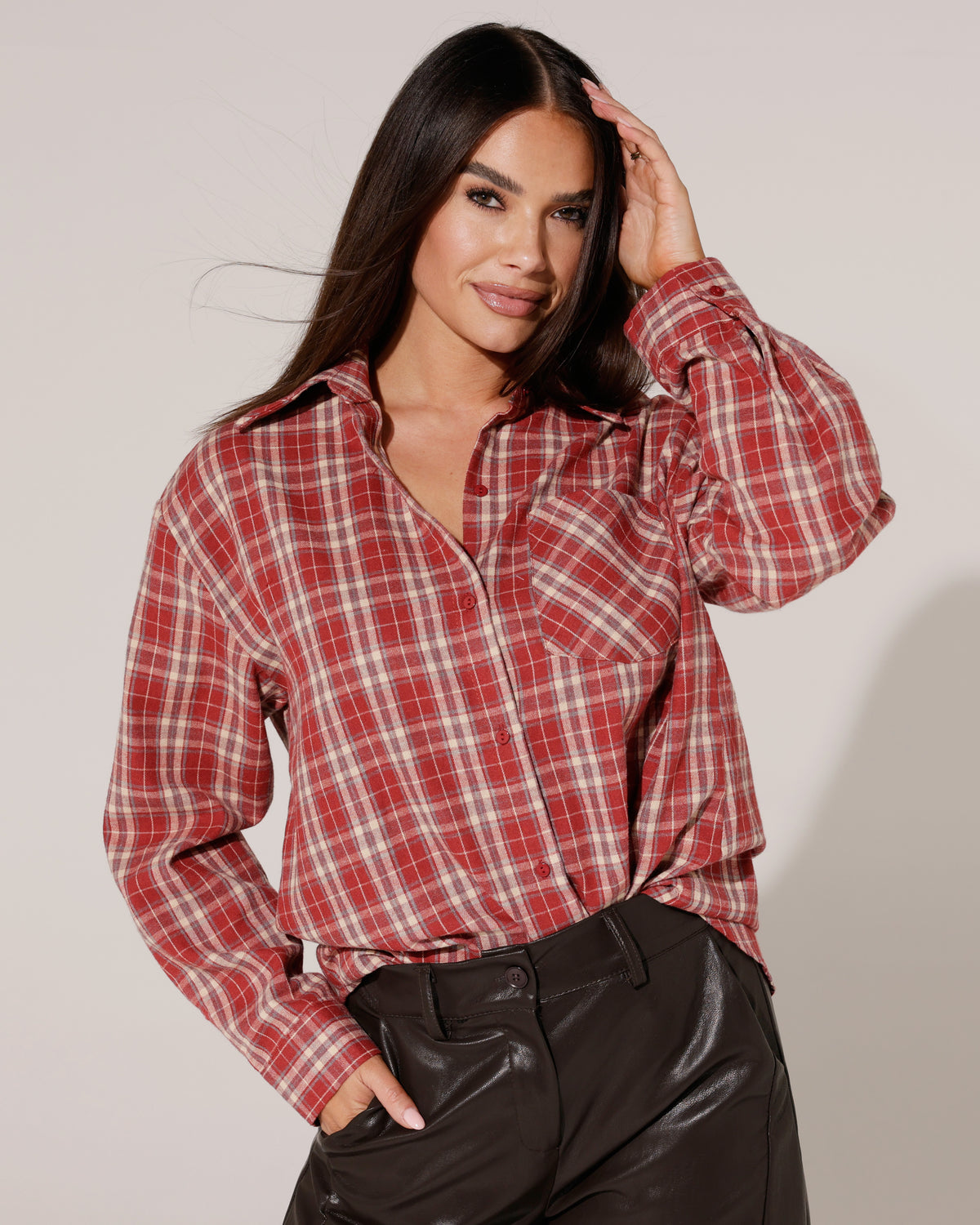 Geruite ballon blouse Rock & Roll Bordeaux