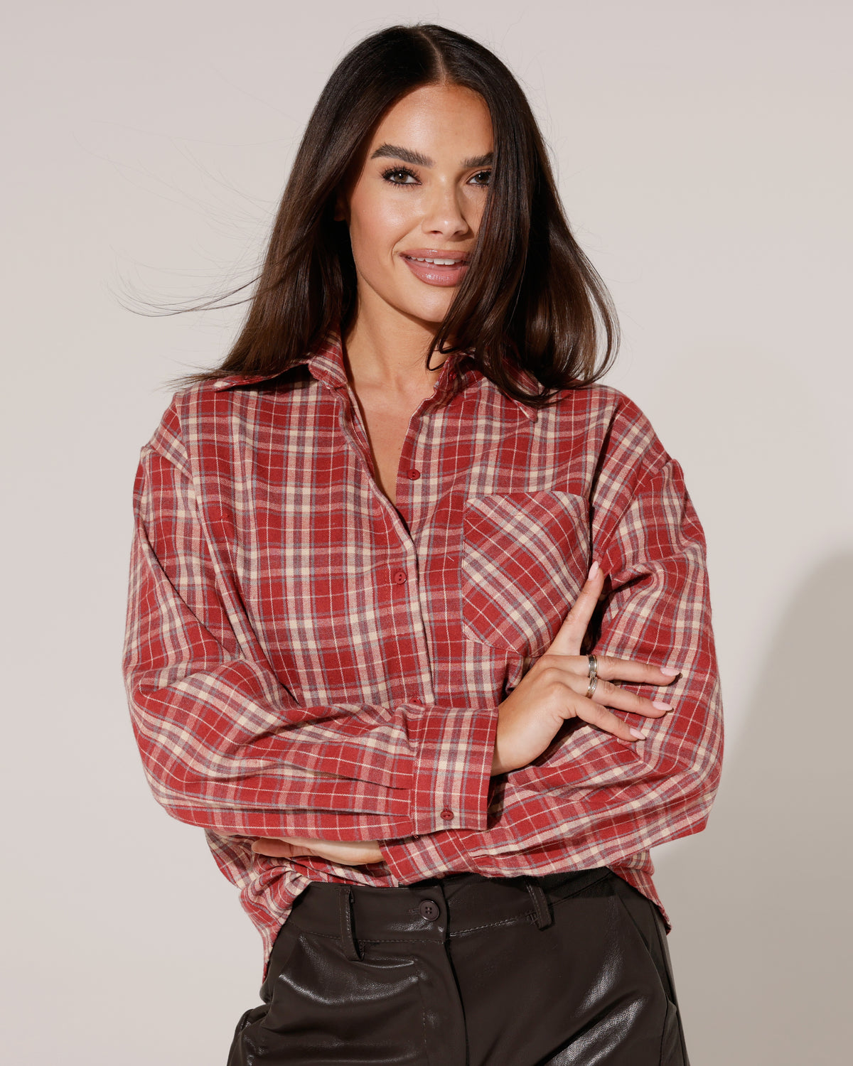 Geruite ballon blouse Rock & Roll Bordeaux