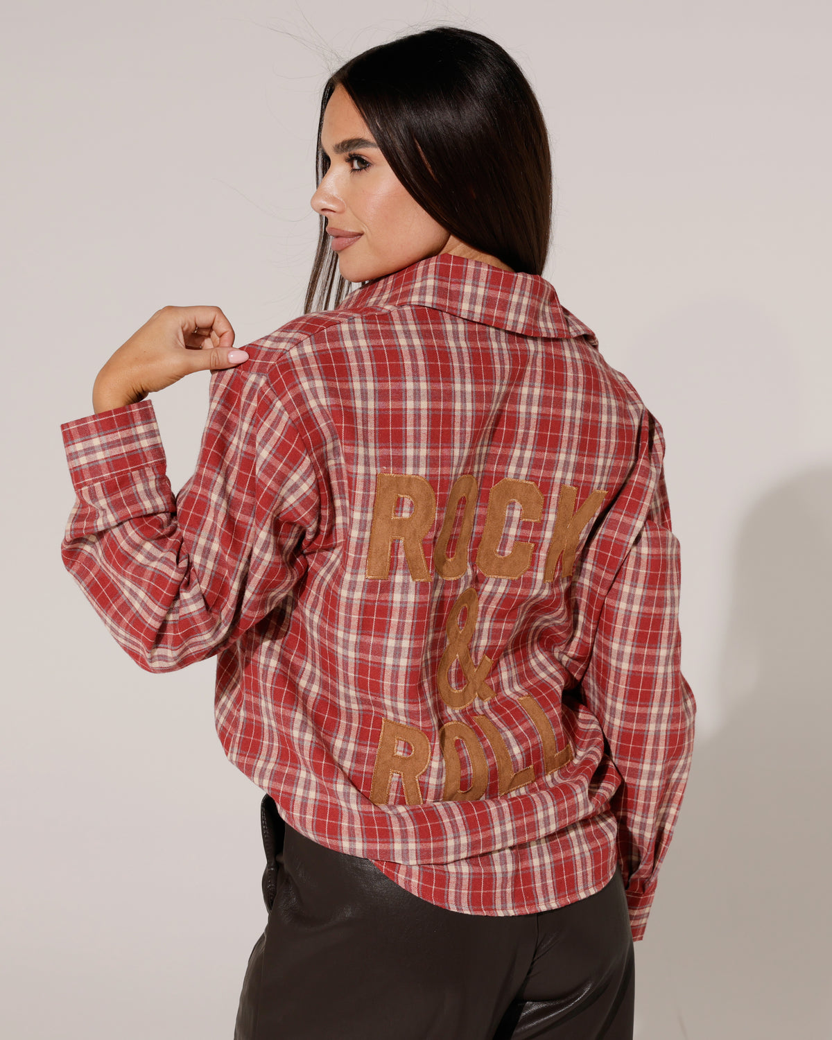 Geruite ballon blouse Rock & Roll Bordeaux