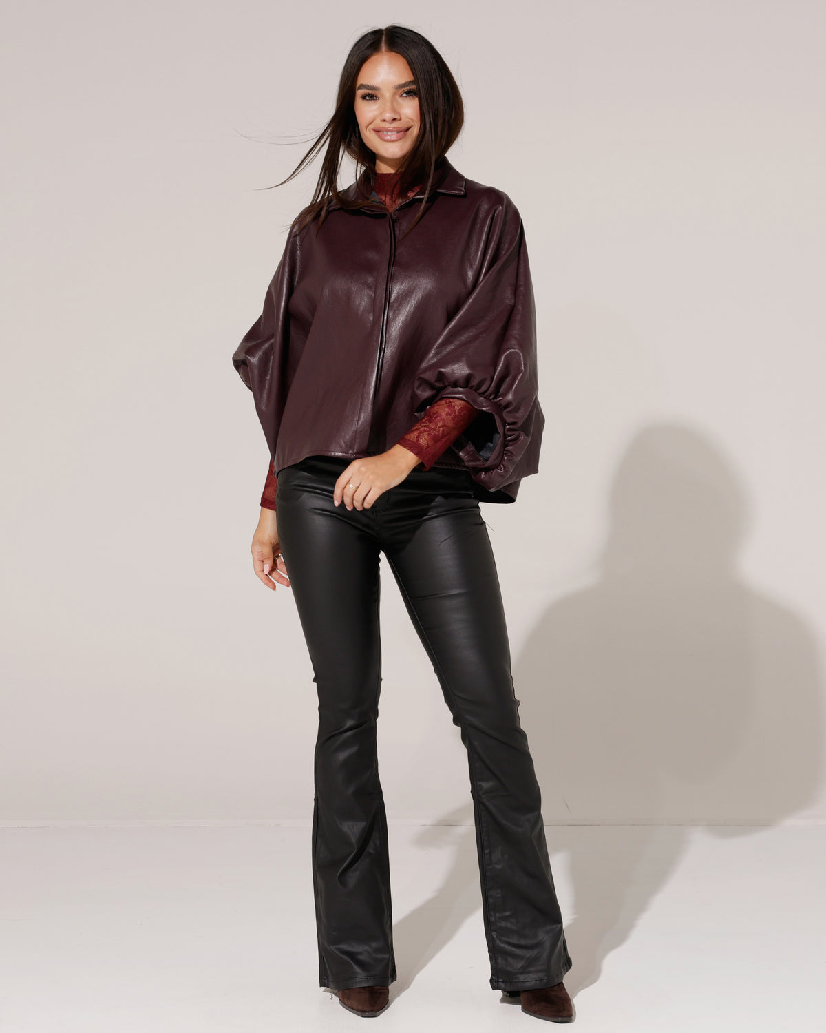 Leatherlook blouse Billy Aubergine