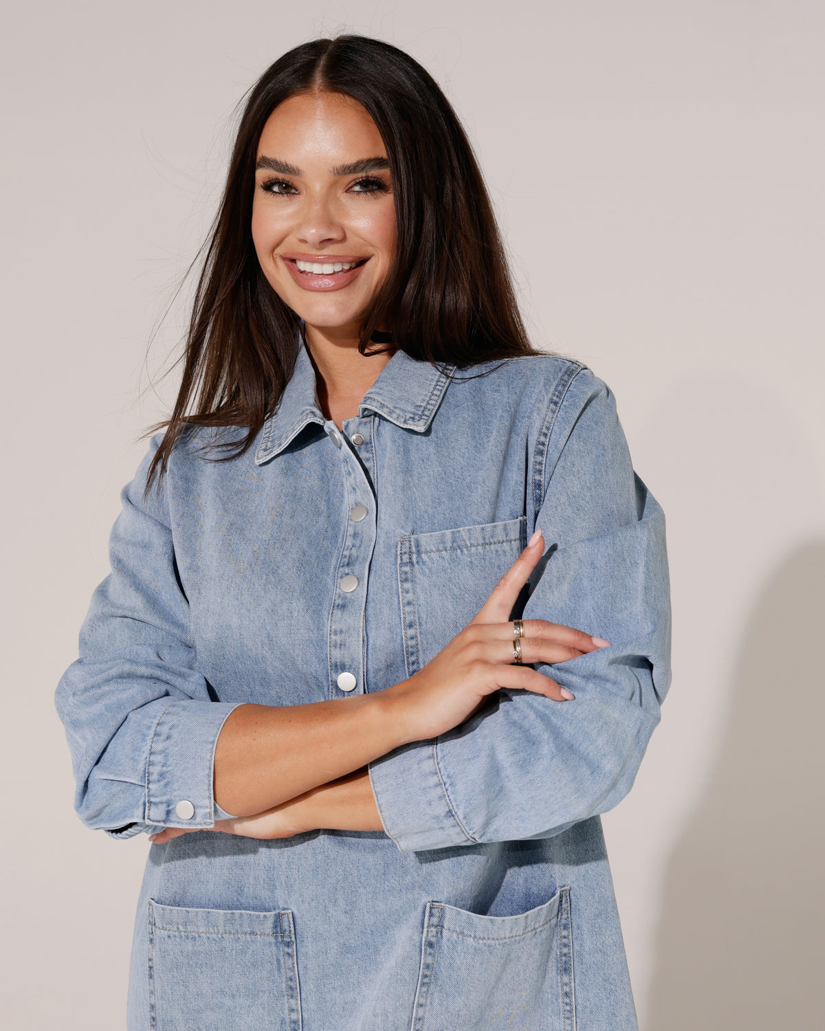 Denim jurk met hals Lys Blauw
