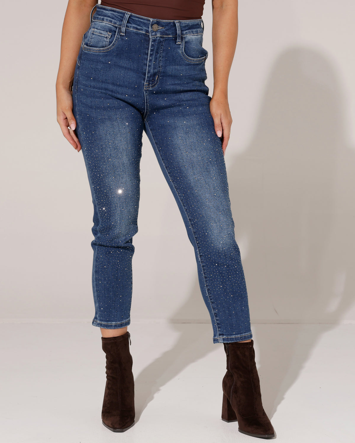 Redseventy | Skinny jeans met strass Hally Donkerblauw