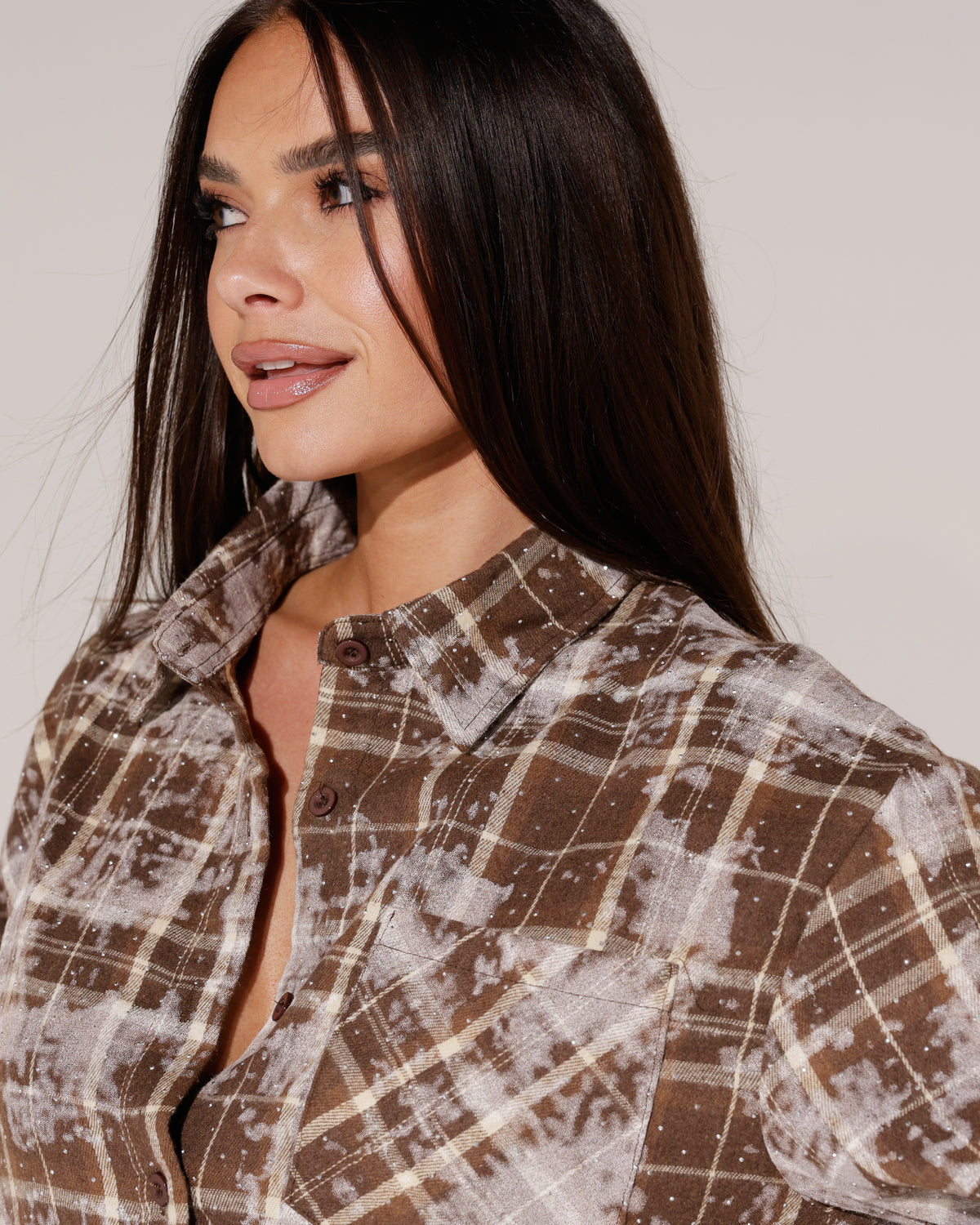 Geruite blouse met strass Jermaine Bruin