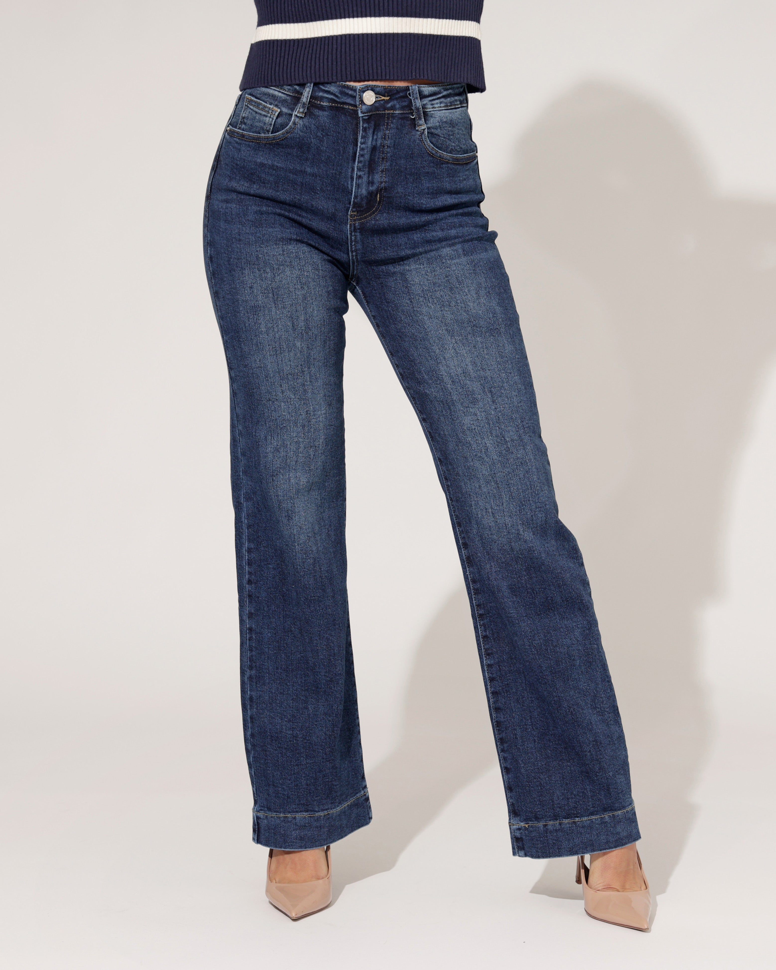 Folyrose | Wide leg jeans Gulia-Q Donkerblauw